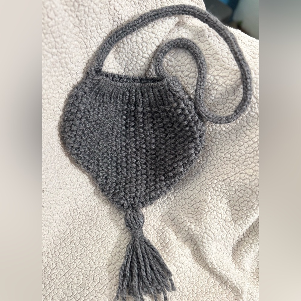 Handmade Hand Crafted Knit Purse Gray